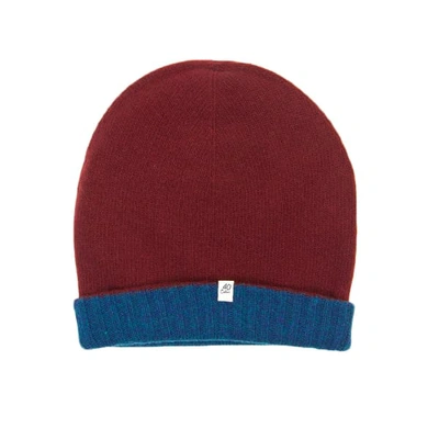 40 Colori Red & Petrol Blue Large Reversible Wool & Cashmere Beanie