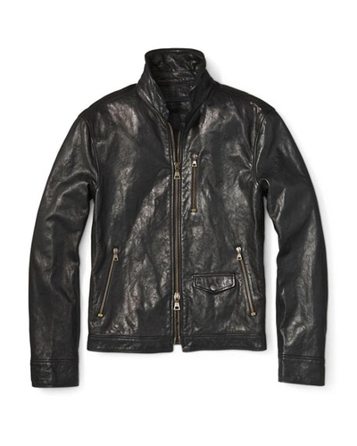 John Varvatos Men's Short Leather Zip-front Jacket In Black