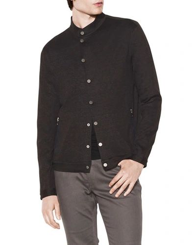 John Varvatos Men's Heathered Knit Snap-front Jacket In Black