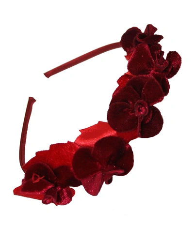 Isabel Garreton Girls' Velvet Flowers Headband In Red