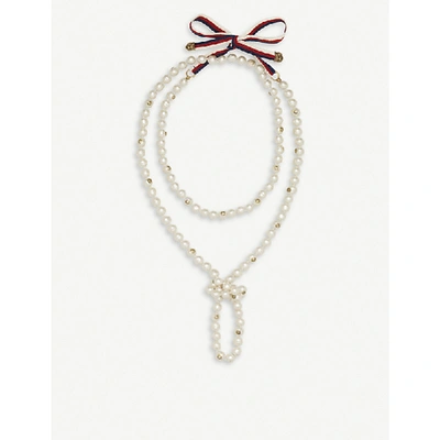 Gucci Web-striped Trim Pearl Necklace