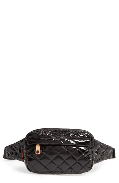 Mz Wallace Metro Lacquer Belt Bag In Black Lacquer/gold