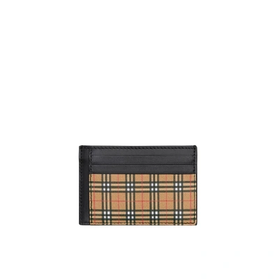 Burberry Small Scale Check And Leather Money Clip Card Case In Antique Yellow/black