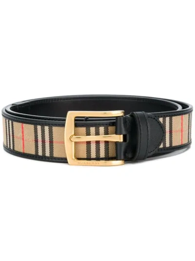 Burberry Plaque Buckle 1983 Check And Leather Belt In Black | ModeSens