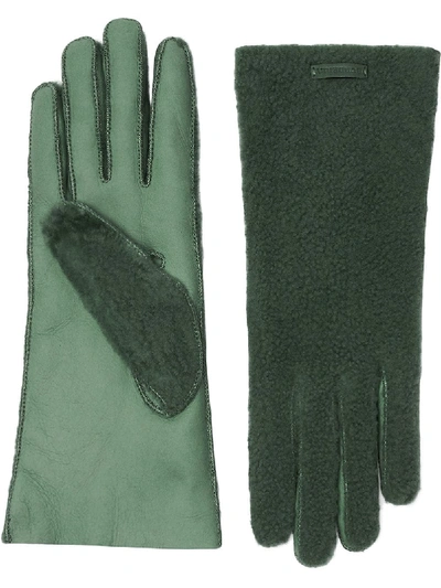 Burberry Shearling And Leather Gloves In Green