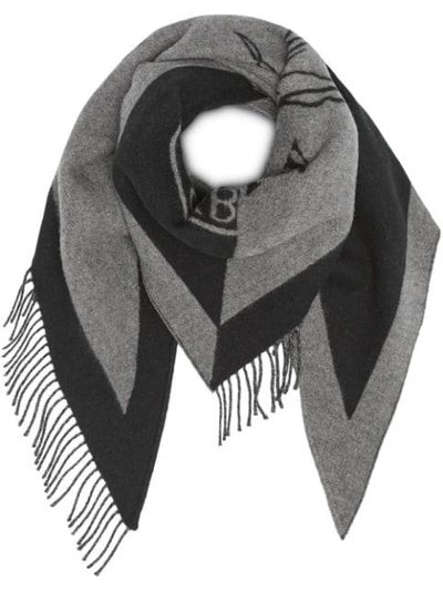 Burberry Bandana In Crest Detail Wool Cashmere In Grey