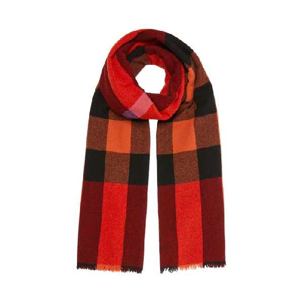 burberry fringed check wool cashmere scarf
