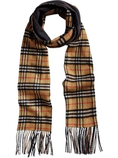 Burberry Long Reversible Vintage Check Double-faced Cashmere Scarf In Blue