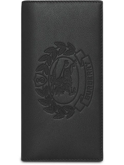 Burberry Embossed Crest Leather Continental Wallet In Black