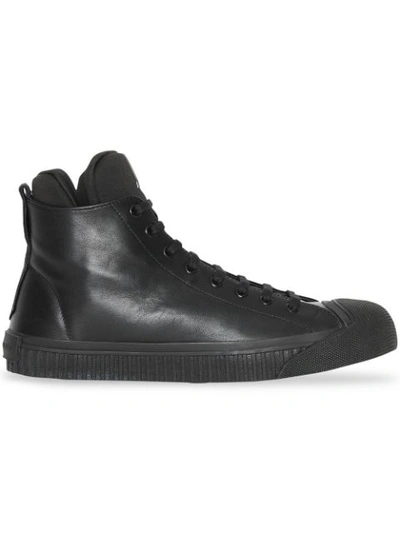 Burberry Leather And Neoprene High-top Sneakers In Black