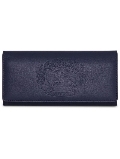 Burberry Embossed Crest Two-tone Leather Continental Wallet In Blue