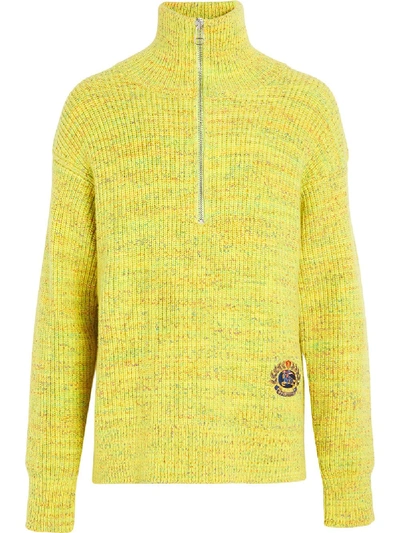 Burberry Rib Knit Wool Cashmere Blend Half-zip Sweater In Yellow