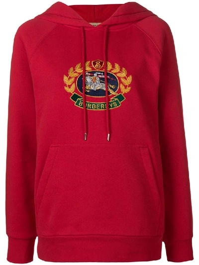 Burberry Embroidered Archive Logo Oversized Hoodie In Red