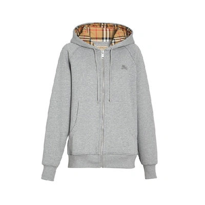 Burberry Vintage Check Detail Jersey Hooded Top In Pale Grey Melange ModeSens