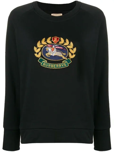 Burberry Embroidered Archive Logo Cotton Blend Sweatshirt In Black |  ModeSens