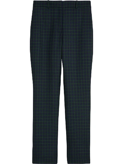 Burberry Straight Fit Check Wool Blend Tailored Trousers In Blue