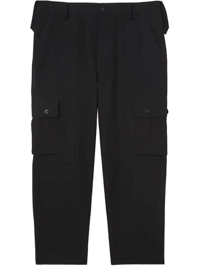 Burberry Cotton Wool Blend Cropped Cargo Trousers In Black