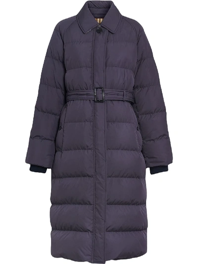 Burberry Belted Long Down-filled Puffer Coat In Blue