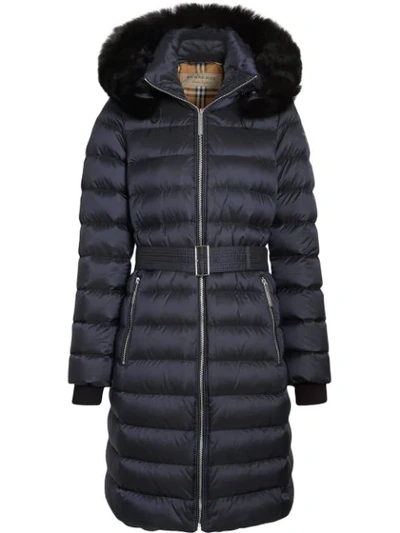 Burberry Detachable Shearling Trim Down-filled Puffer Coat In Navy