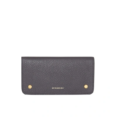 Burberry Leather Phone Wallet In Charcoal Grey