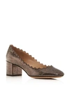 Chloé Women's Lauren Scalloped Block-heel Pumps In Ultimate Brown Crackled Leather