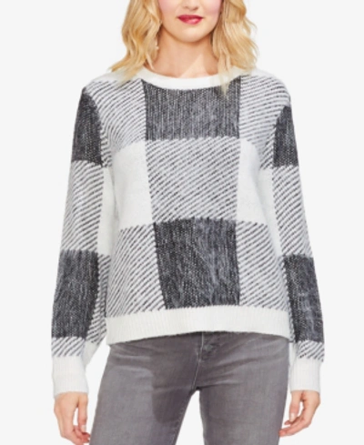 Vince Camuto Check Patchwork Sweater In Antique White