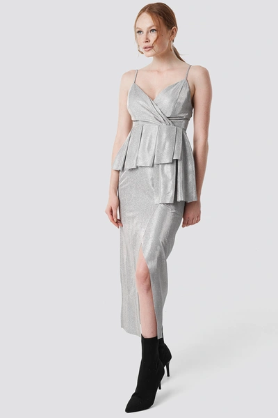 Trendyol Shiny Slit Maxi Dress - Silver In Powder Pink