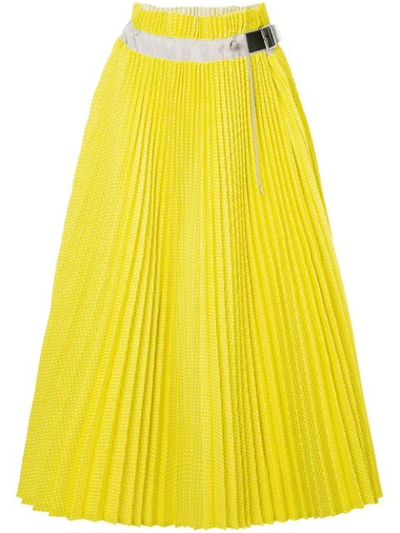 Sacai Check Mesh Skirt In Yellow/off White