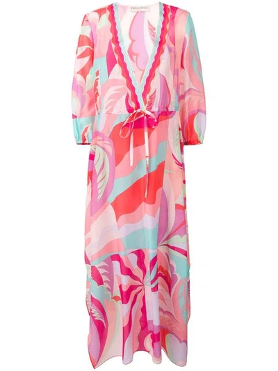 Emilio Pucci Acapulco Print Long Beach Dress In Coral Fuschia Acapulco