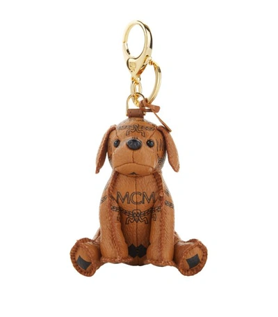 Mcm Brown Zoo Visetos Coated Canvas Dog Charm In Cognac