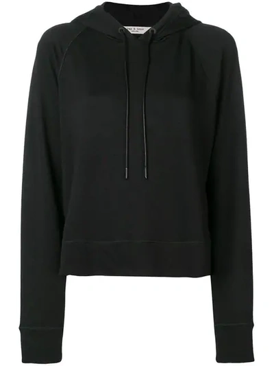Rag & Bone Cropped Stretch Modal-blend Jersey Hoodie In Black