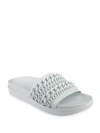 Kendall + Kylie Shiloh Chain-link Leather Pool Slide Sandals In White