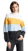 Veronica Beard Faber Oversized Striped Cashmere Turtleneck Sweater In Yellow Multi