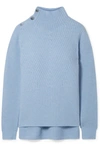 Veronica Beard Rama Ribbed Merino Wool And Cashmere-blend Turtleneck Sweater In Sky Blue