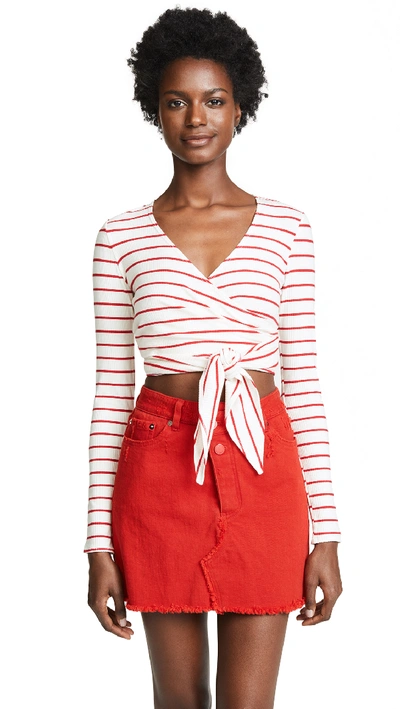 Flynn Skye Wrap Ribbed Top In Red Stripe Rib