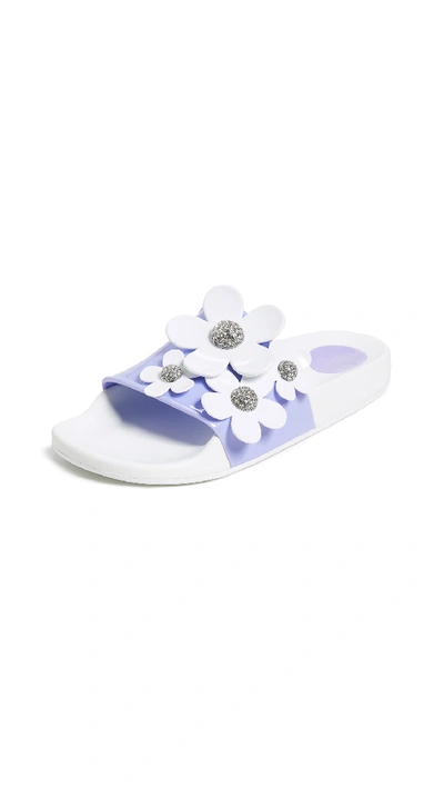 Marc Jacobs Daisy Pave Aqua Slide Sandals In Lavender Multi
