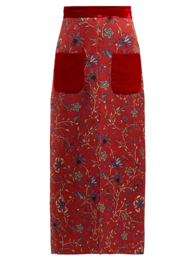 Rebecca De Ravenel Pocket Midi Skirt In Red