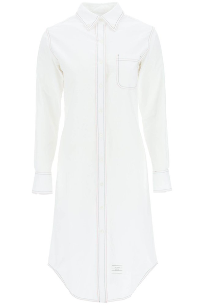 Thom Browne Long Sleeve Button-down Cotton Shirtdress In White