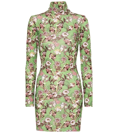 Vetements Floral-print Long-sleeved Mini Dress In Green Multi | ModeSens