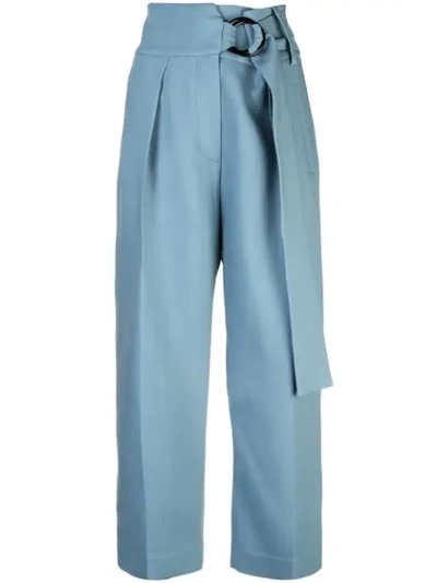 Petar Petrov Hayes Cropped Belted Wool And Silk-blend Wide-leg Pants In Light Blue