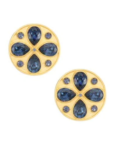 Rebecca De Ravenel Pamina 24k Goldplated & Swarovski Crystal Stud Earrings In Sapphire