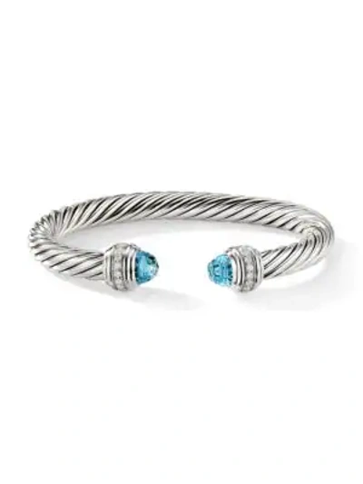 David Yurman Cable Classics Sterling Silver, Diamond & Gemstone Cable Bracelet In Blue Topaz