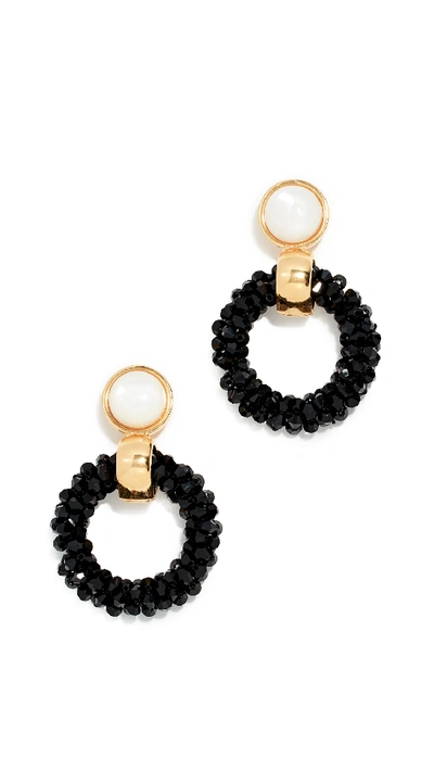 Lizzie Fortunato Brancusi 18k Goldplated, Glass & Mother-of-pearl Beaded Hoops In Black