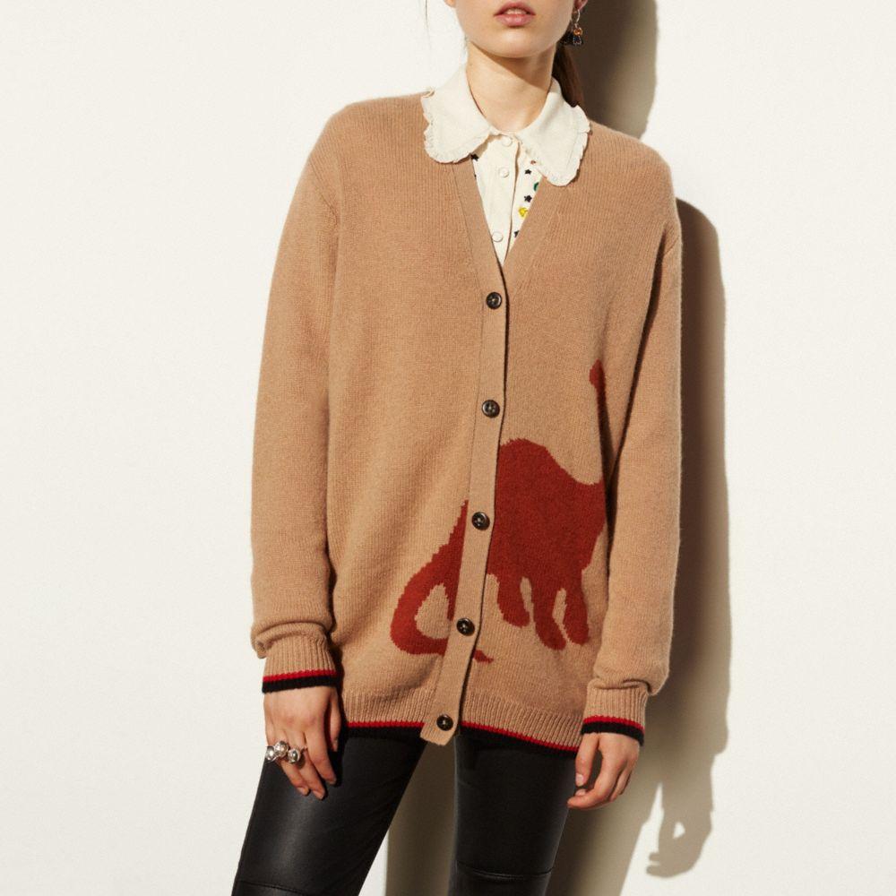 Coach Long Sleeve Cardigan With Dino In Light Camel ModeSens