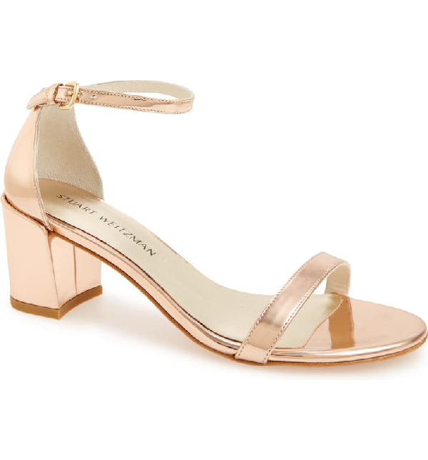 stuart weitzman simple metallic block heel sandals