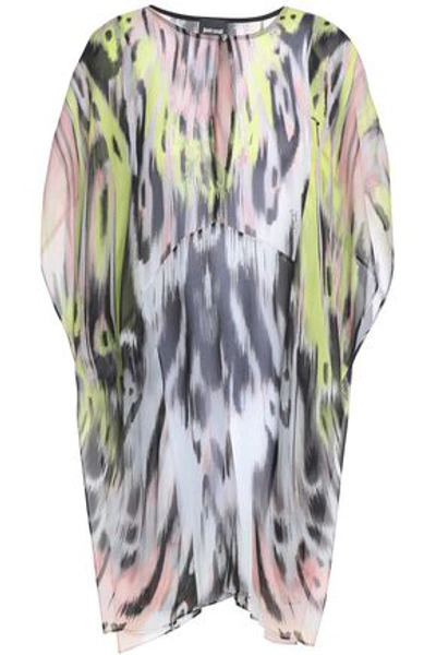 Just Cavalli Woman Draped Printed Georgette Blouse Lime Green