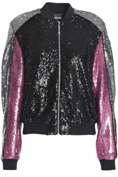 Just Cavalli Woman Sequined Color-block Woven Bomber Jacket Black