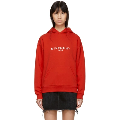 Givenchy Logo-print Cotton-jersey Hoody In Red