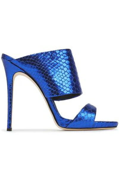 Giuseppe Zanotti Woman Metallic Snake-effect Leather Sandals Bright Blue