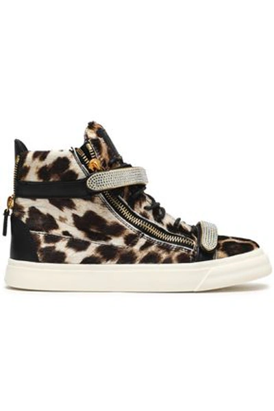 Giuseppe Zanotti Embellished Leopard-print Calf Hair High-top Sneakers In Animal Print